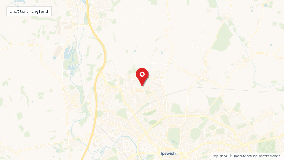 Street map of Whitton, England with location pin
