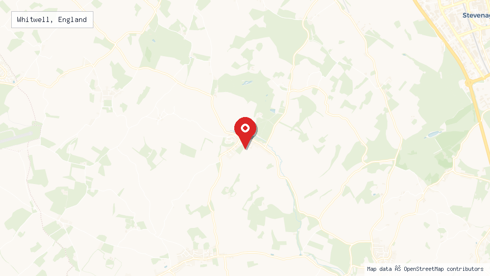 Street map of Whitwell, England with location pin