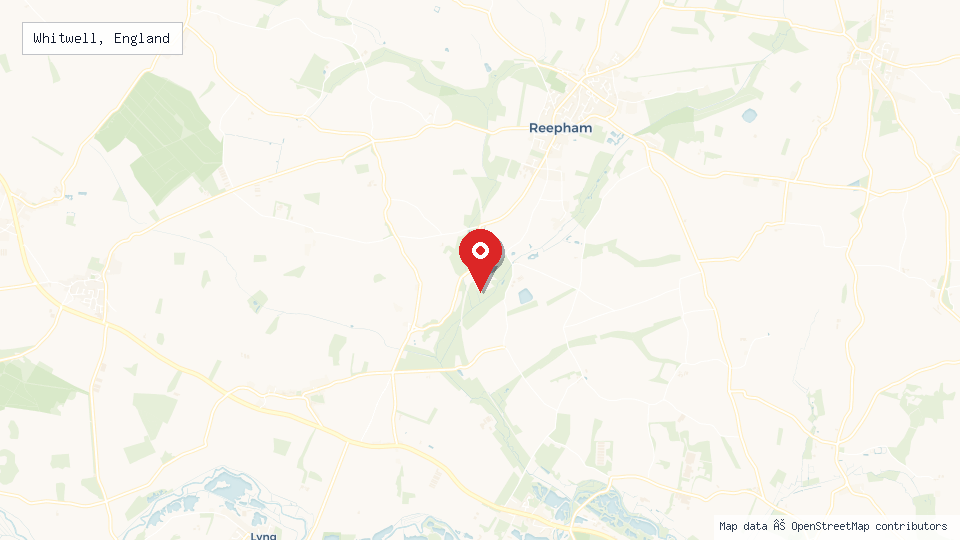 Street map of Whitwell, England with location pin