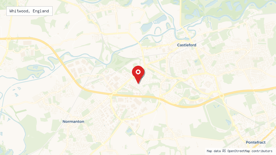 Street map of Whitwood, England with location pin