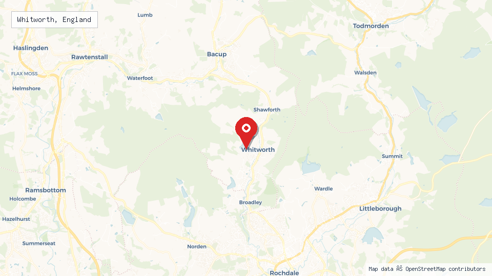 Street map of Whitworth, England with location pin