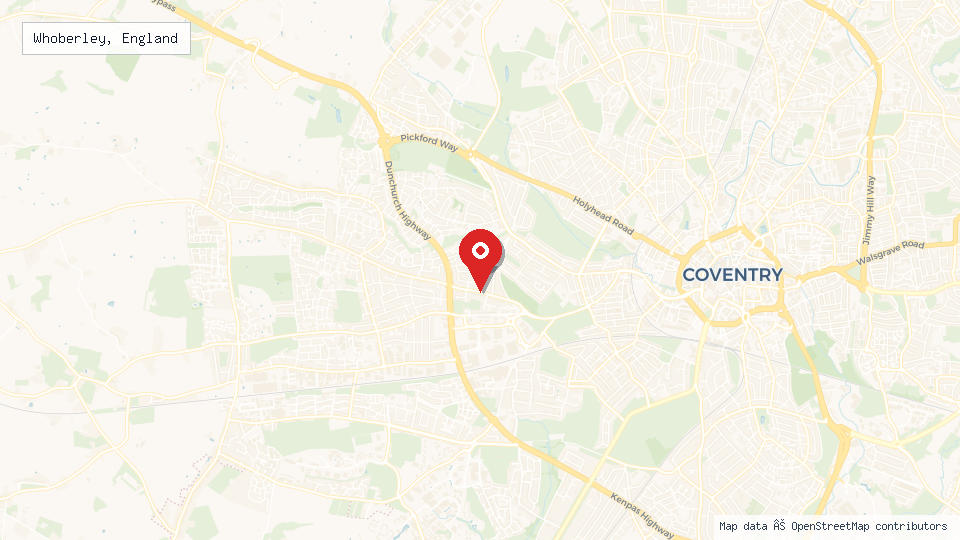 Street map of Whoberley, England with location pin