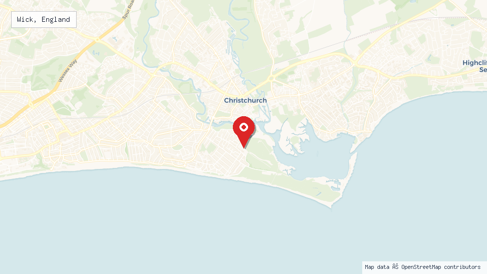Street map of Wick, England with location pin