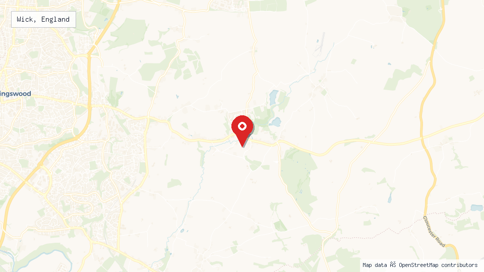 Street map of Wick, England with location pin