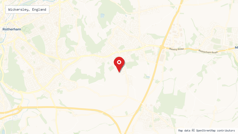 Street map of Wickersley, England with location pin