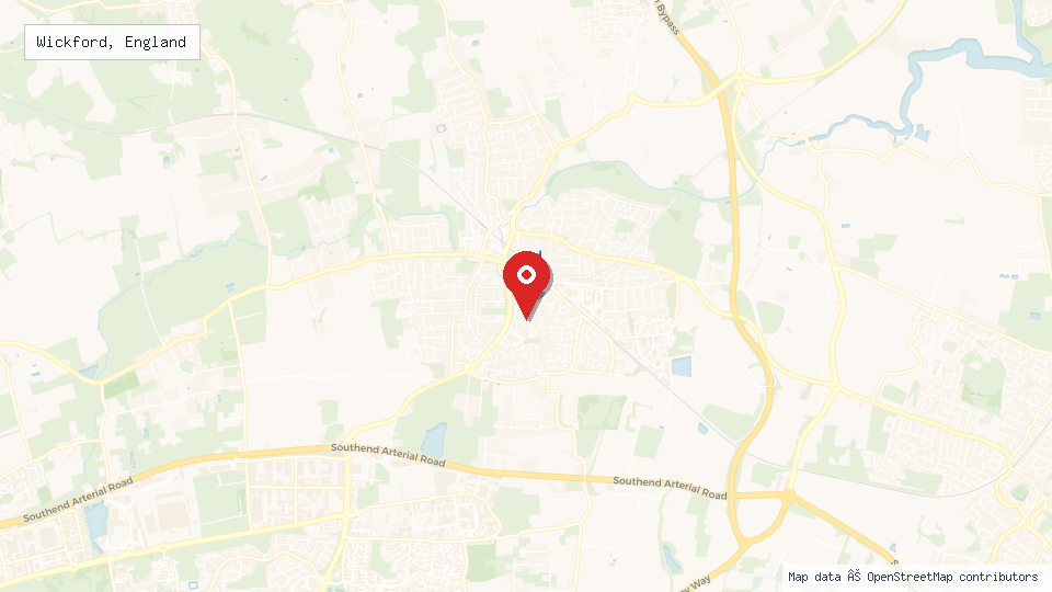 Street map of Wickford, England with location pin