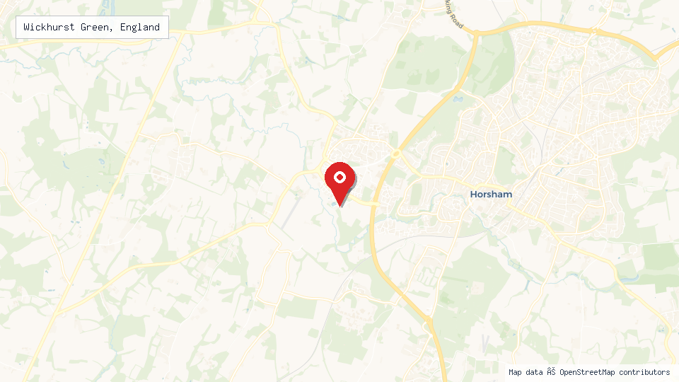 Street map of Wickhurst Green, England with location pin