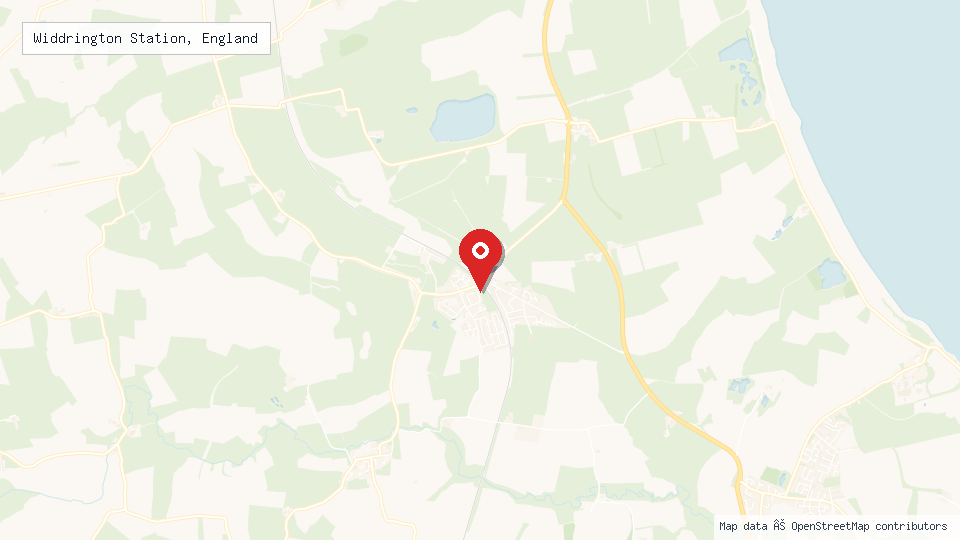 Street map of Widdrington Station, England with location pin