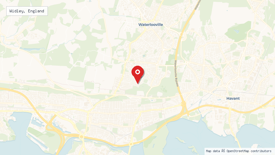 Street map of Widley, England with location pin