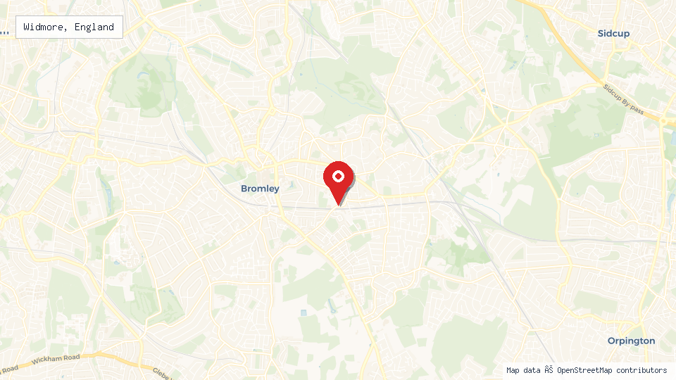 Street map of Widmore, England with location pin