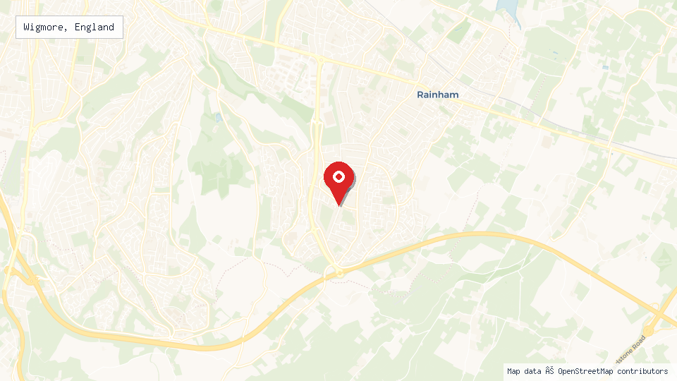 Street map of Wigmore, England with location pin