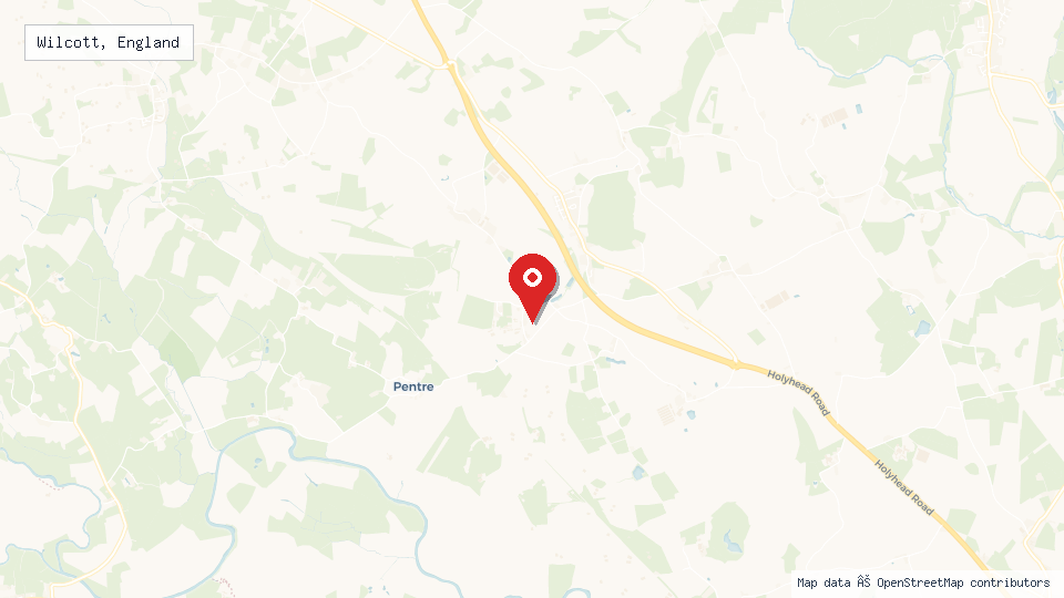 Street map of Wilcott, England with location pin