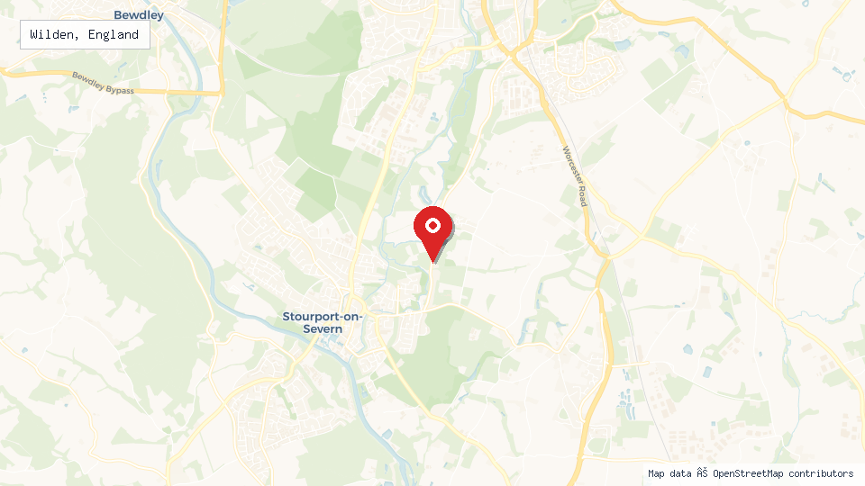 Street map of Wilden, England with location pin