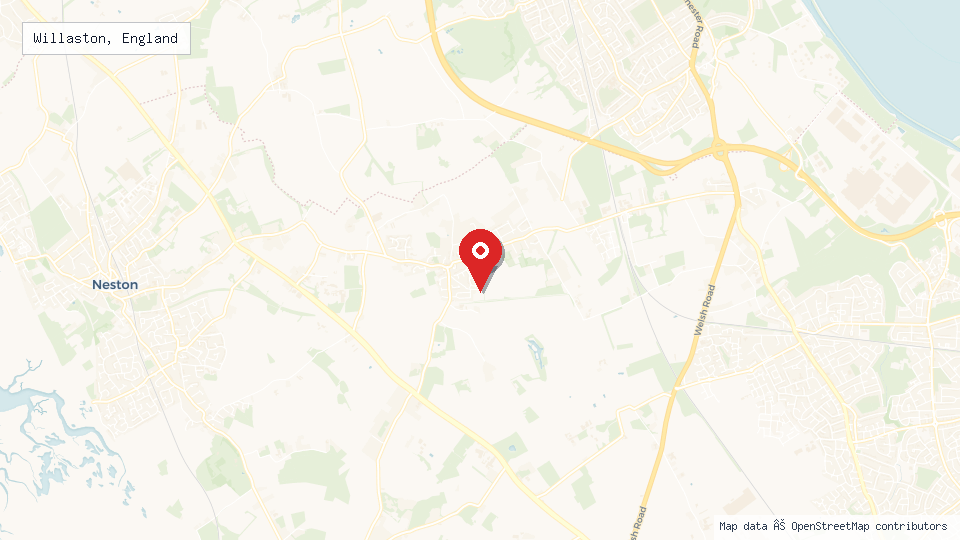 Street map of Willaston, England with location pin
