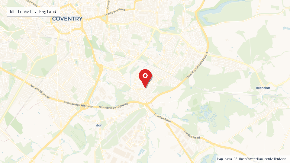 Street map of Willenhall, England with location pin