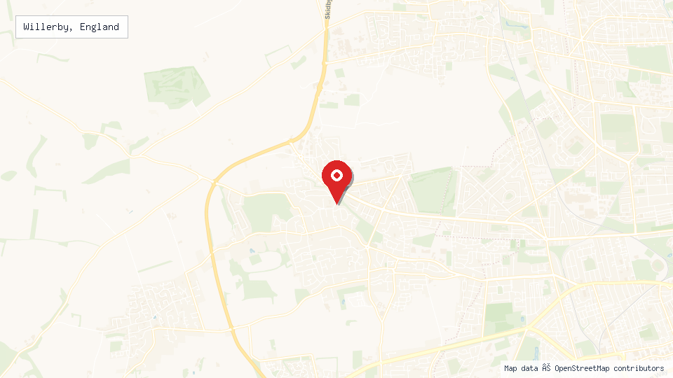 Street map of Willerby, England with location pin