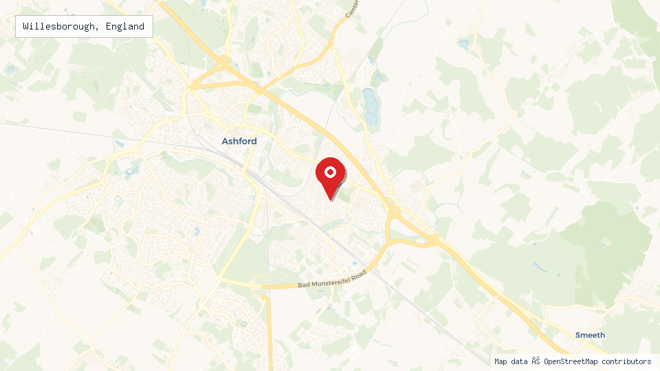 Street map of Willesborough, England with location pin