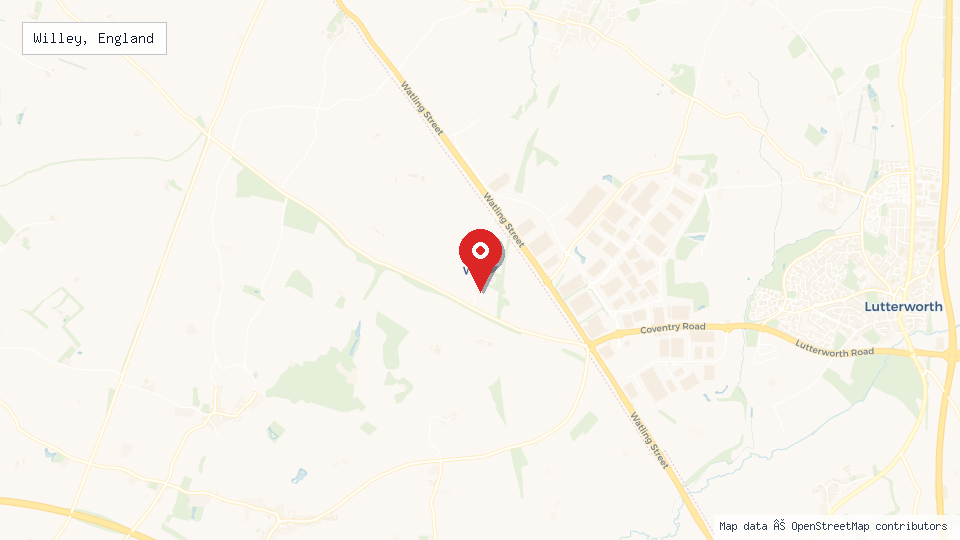 Street map of Willey, England with location pin