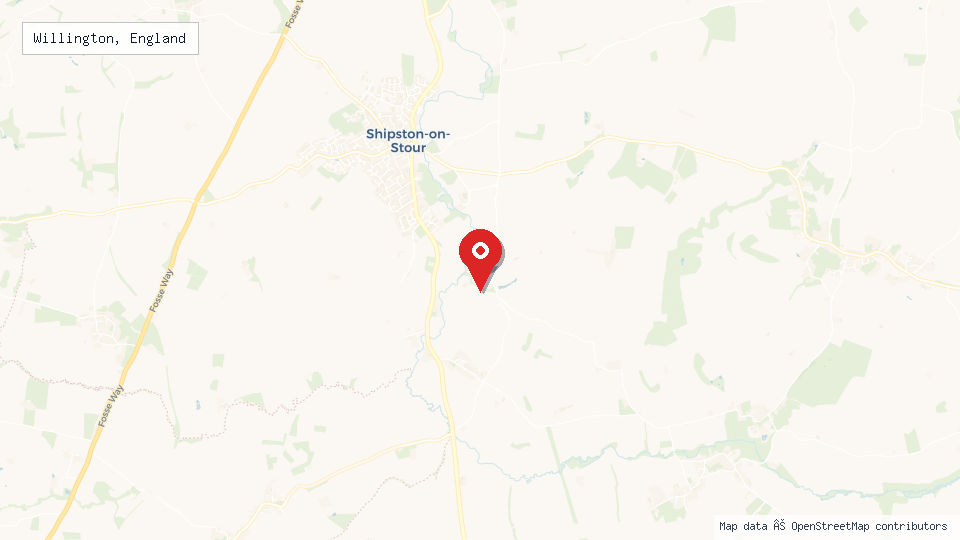 Street map of Willington, England with location pin