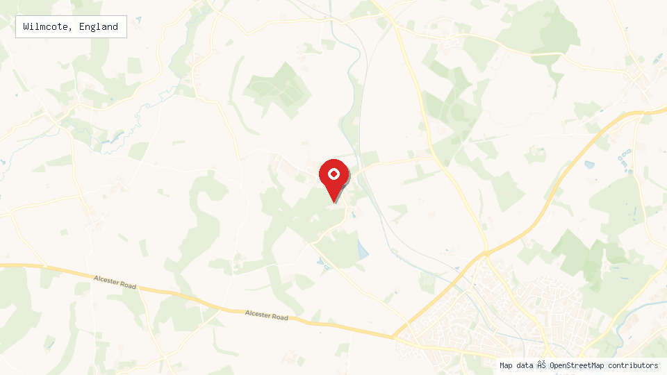 Street map of Wilmcote, England with location pin