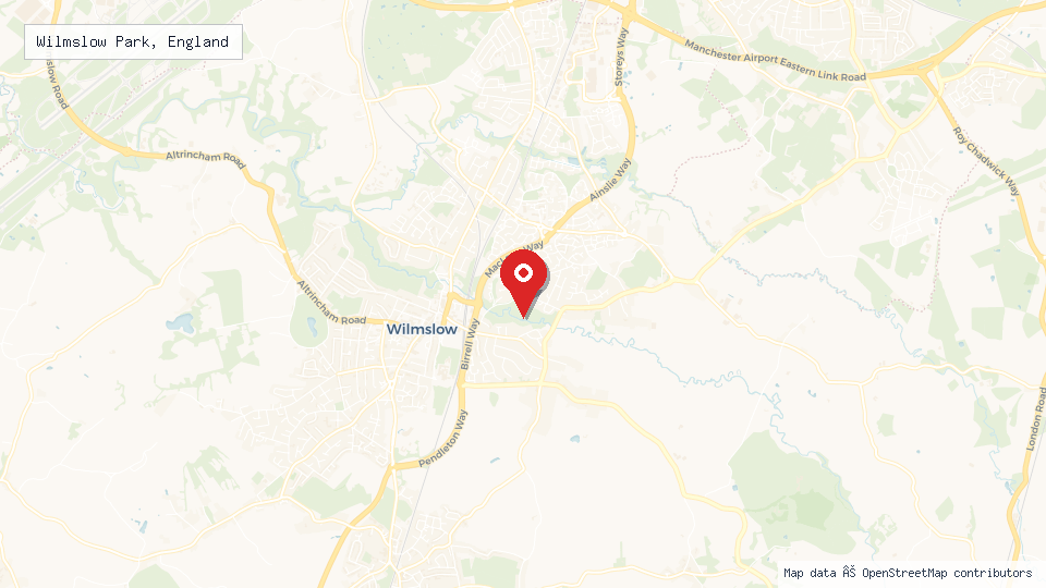 Street map of Wilmslow Park, England with location pin