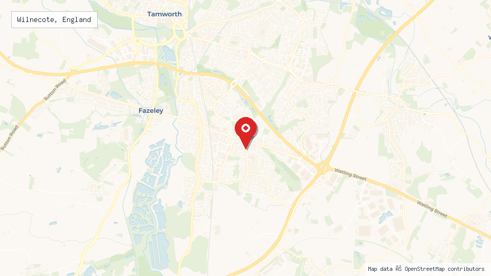 Street map of Wilnecote, England with location pin