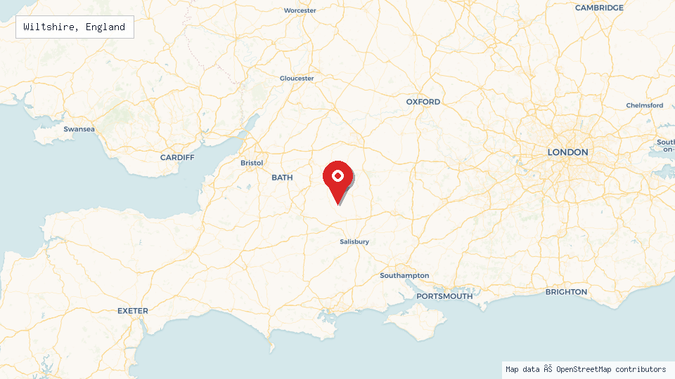 Street map of Wiltshire, England with location pin
