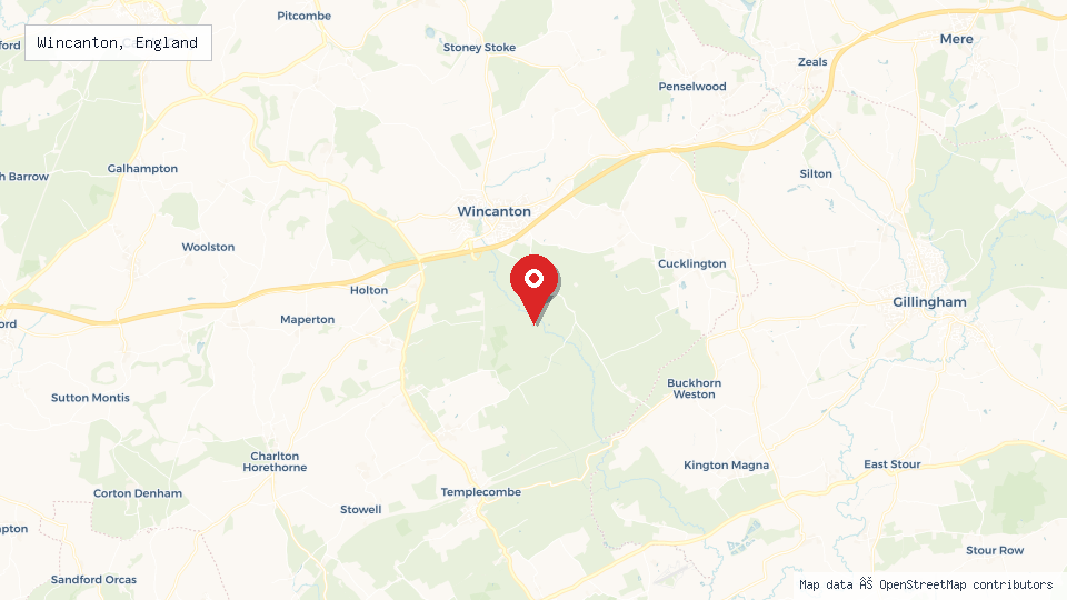 Street map of Wincanton, England with location pin