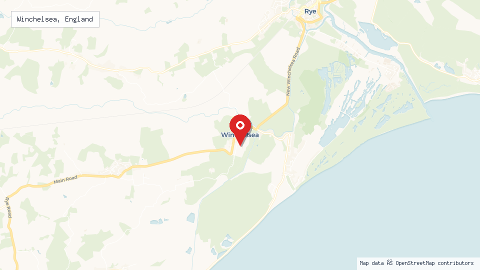 Street map of Winchelsea, England with location pin