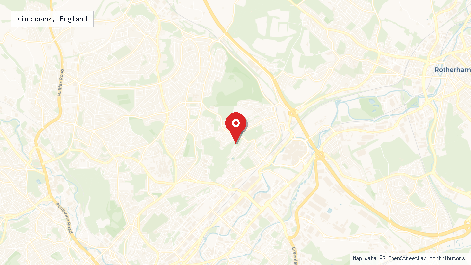 Street map of Wincobank, England with location pin