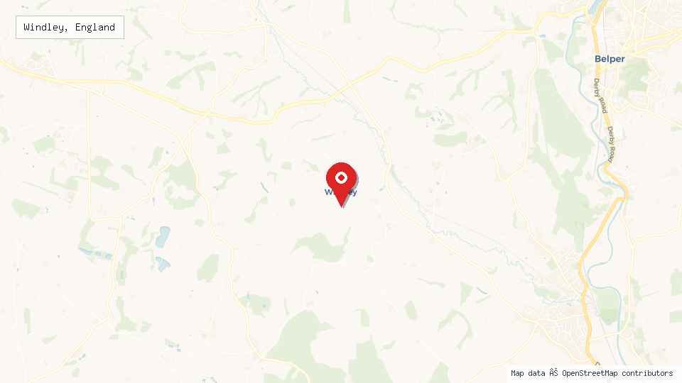Street map of Windley, England with location pin