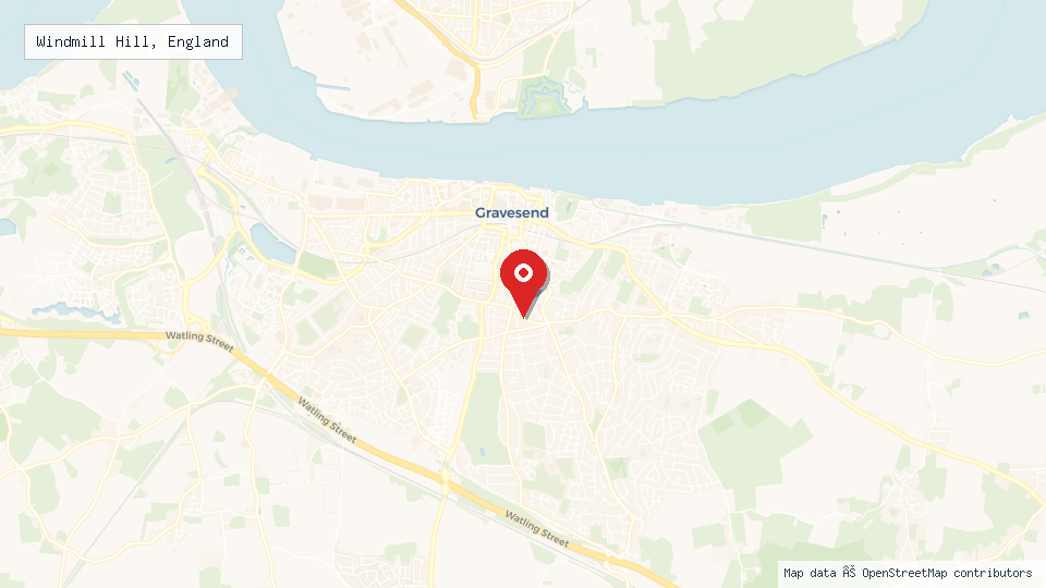 Street map of Windmill Hill, England with location pin