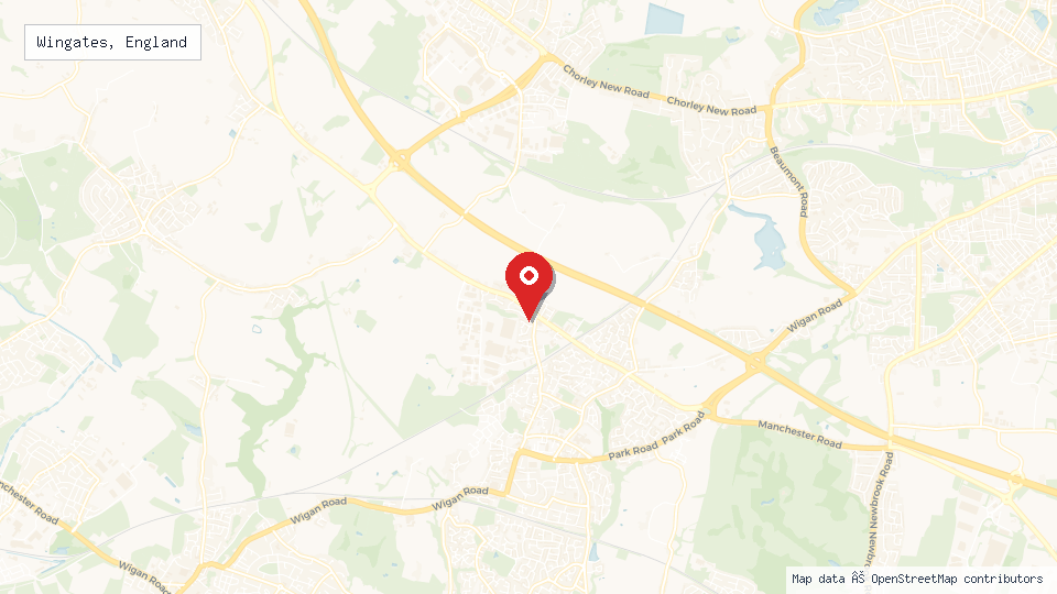 Street map of Wingates, England with location pin