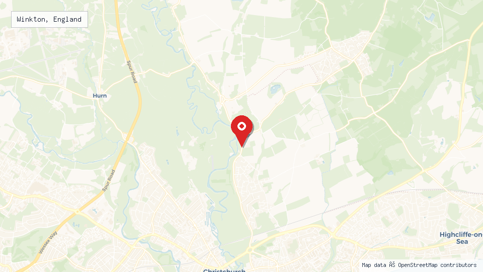 Street map of Winkton, England with location pin