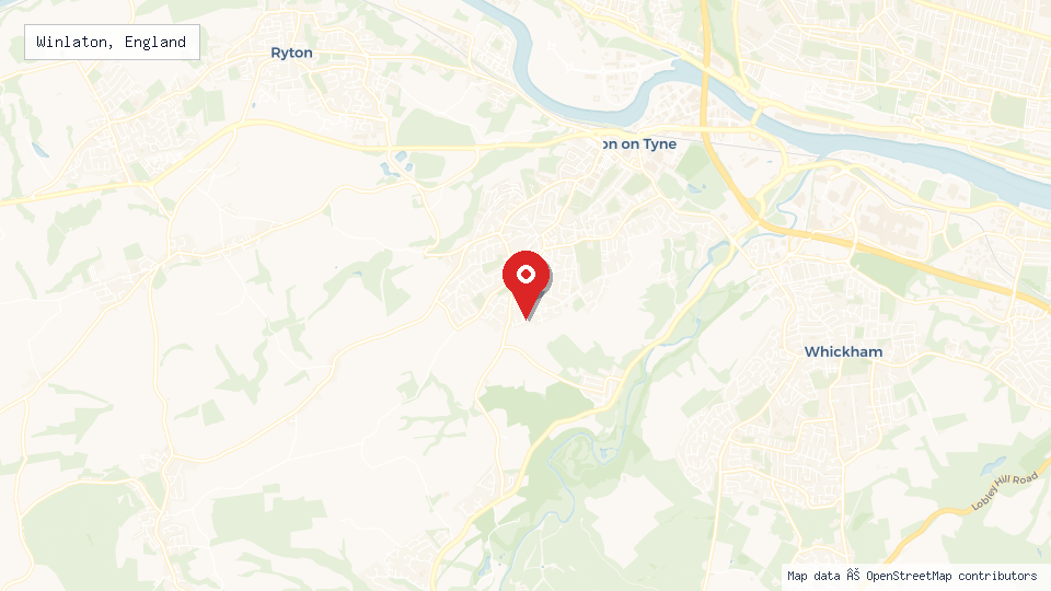 Street map of Winlaton, England with location pin