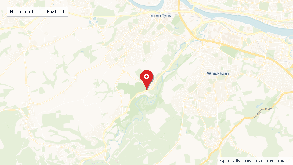 Street map of Winlaton Mill, England with location pin