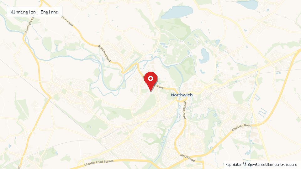 Street map of Winnington, England with location pin