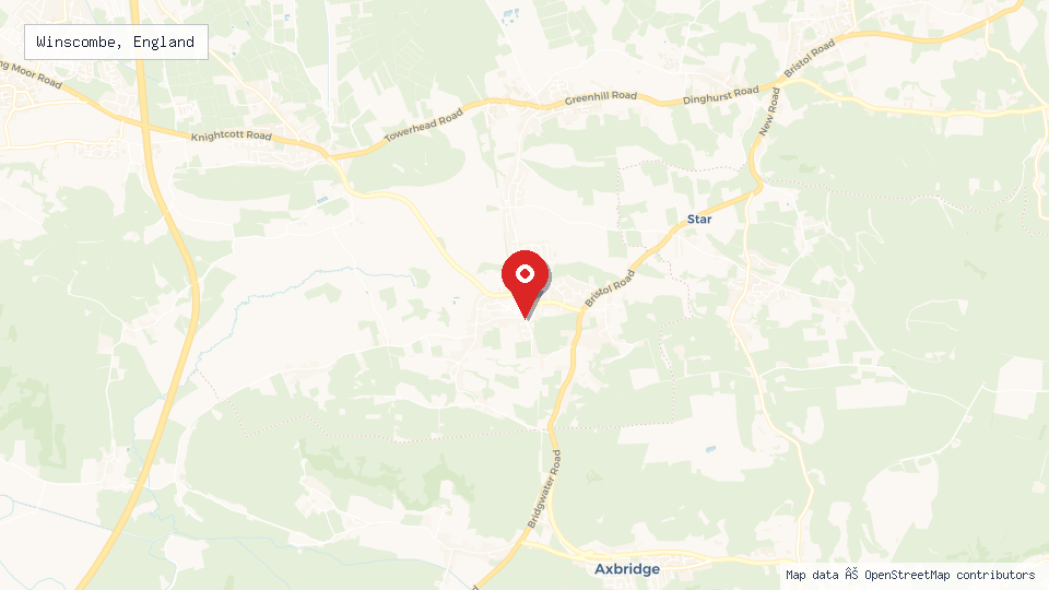 Street map of Winscombe, England with location pin
