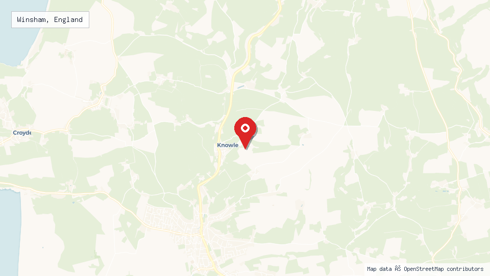 Street map of Winsham, England with location pin