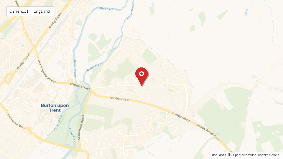 Street map of Winshill, England with location pin