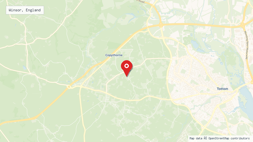 Street map of Winsor, England with location pin