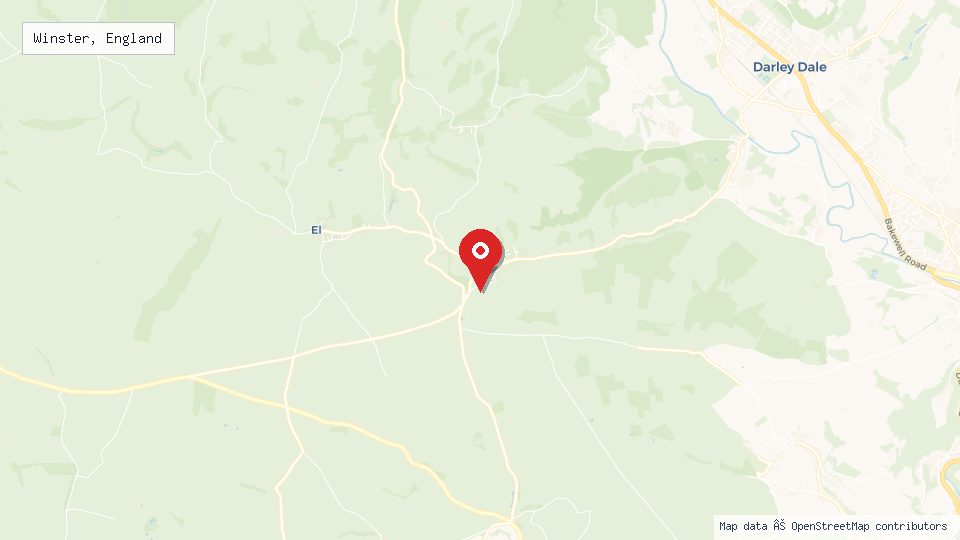 Street map of Winster, England with location pin