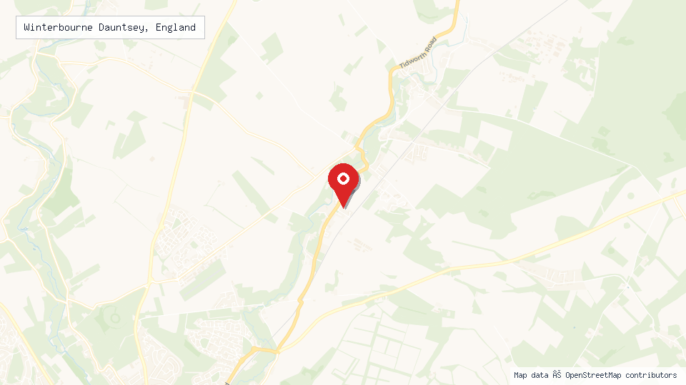 Street map of Winterbourne Dauntsey, England with location pin