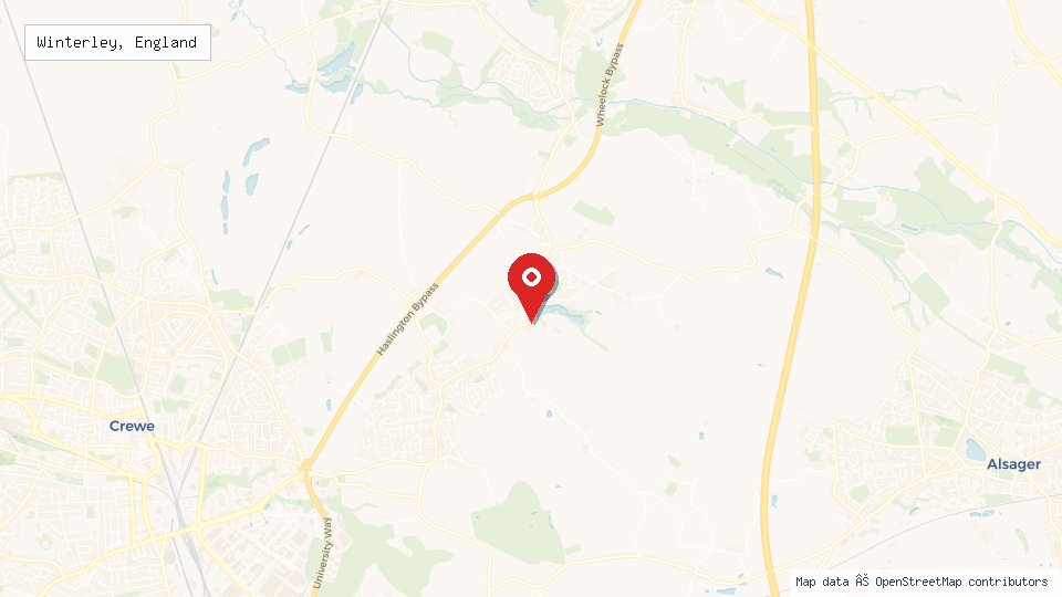 Street map of Winterley, England with location pin