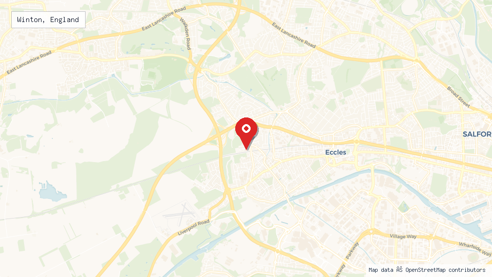 Street map of Winton, England with location pin