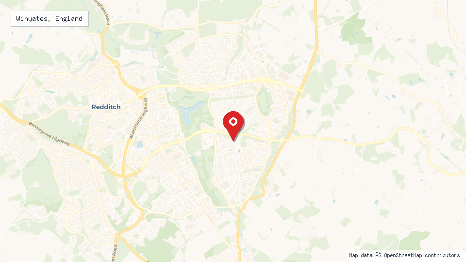 Street map of Winyates, England with location pin