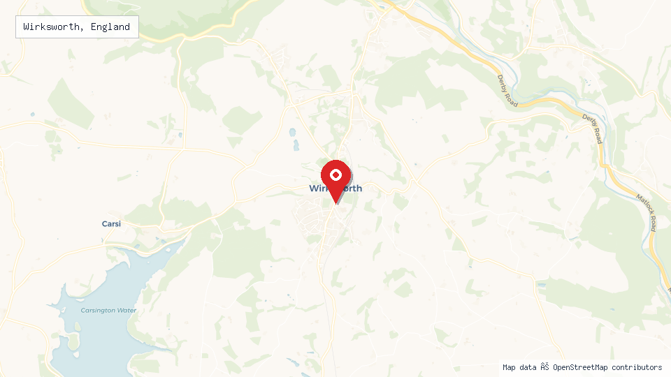 Street map of Wirksworth, England with location pin