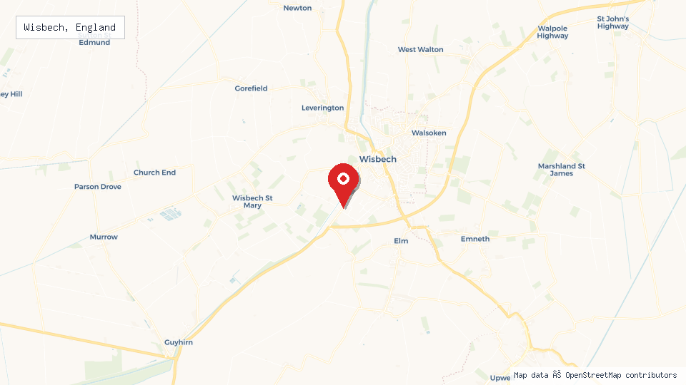 Street map of Wisbech, England with location pin