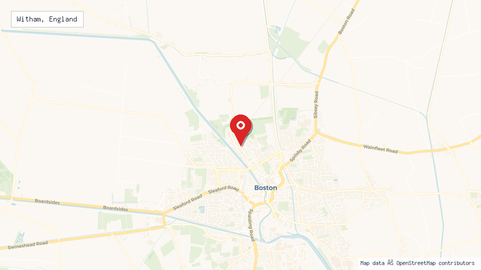 Street map of Witham, England with location pin