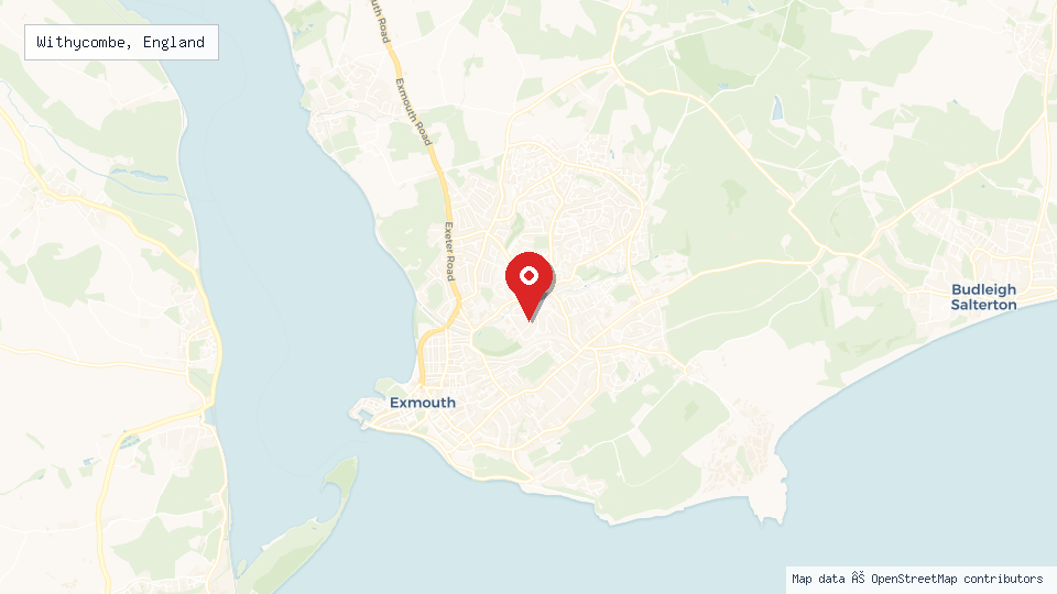 Street map of Withycombe, England with location pin
